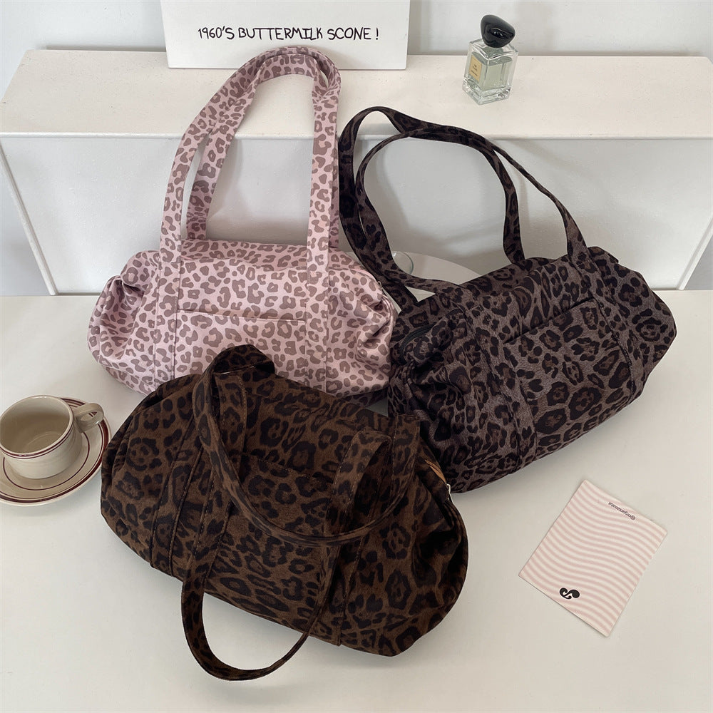 Women's Leopard Print Tote Bag - Soft Suede Shoulder Bag with Dual Straps