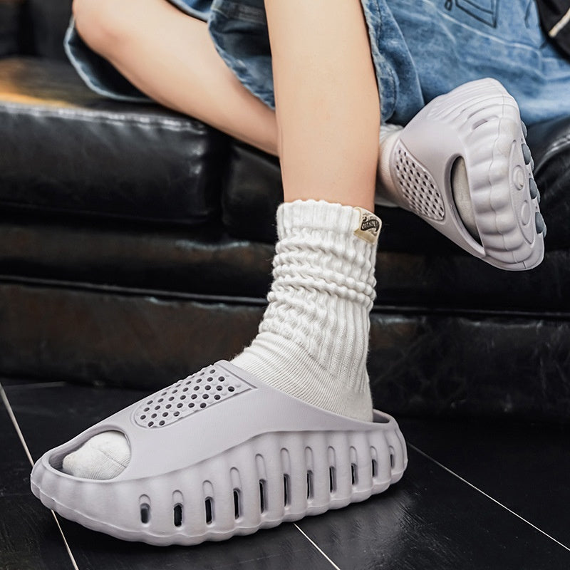 Two-Tone Couples Slide Sandals with Massage Outsole - Unisex EVA Slides