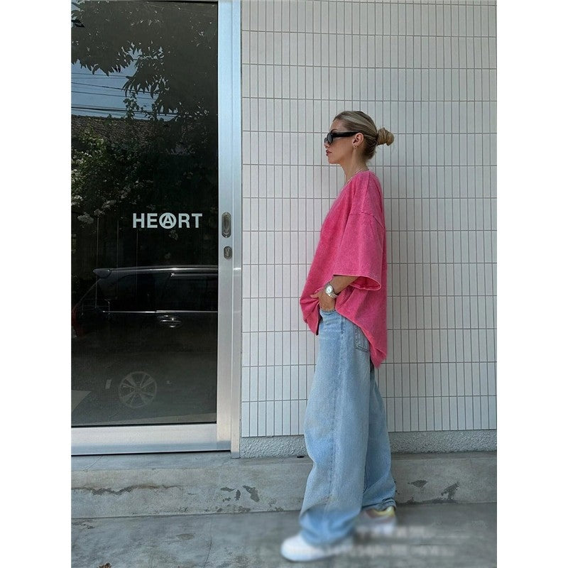 Distressed Casual Loose Fit Crewneck T-Shirt