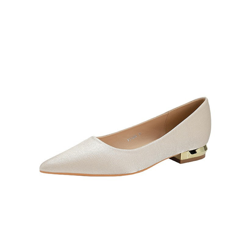 Women's Pointed Toe Chunky Heel Satin Flats – Elegant Slip-On Dress Shoes | Sarah Express