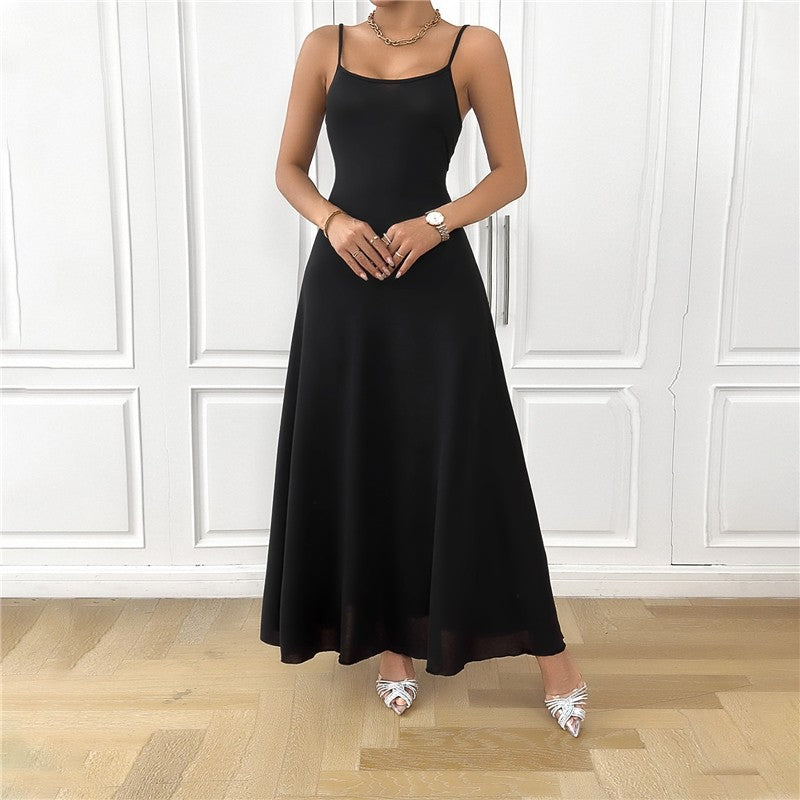 Solid Color Spaghetti Strap Sleeveless Backless Bandage Maxi Dress