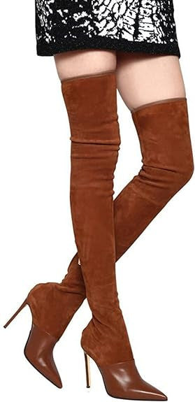 Women's Over-the-Knee Suede Boots - Stiletto Heel Pointed Toe Stretch Boots