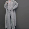 Solid Color Long Sleeve Cardigan Vest Long Pants Knit Set