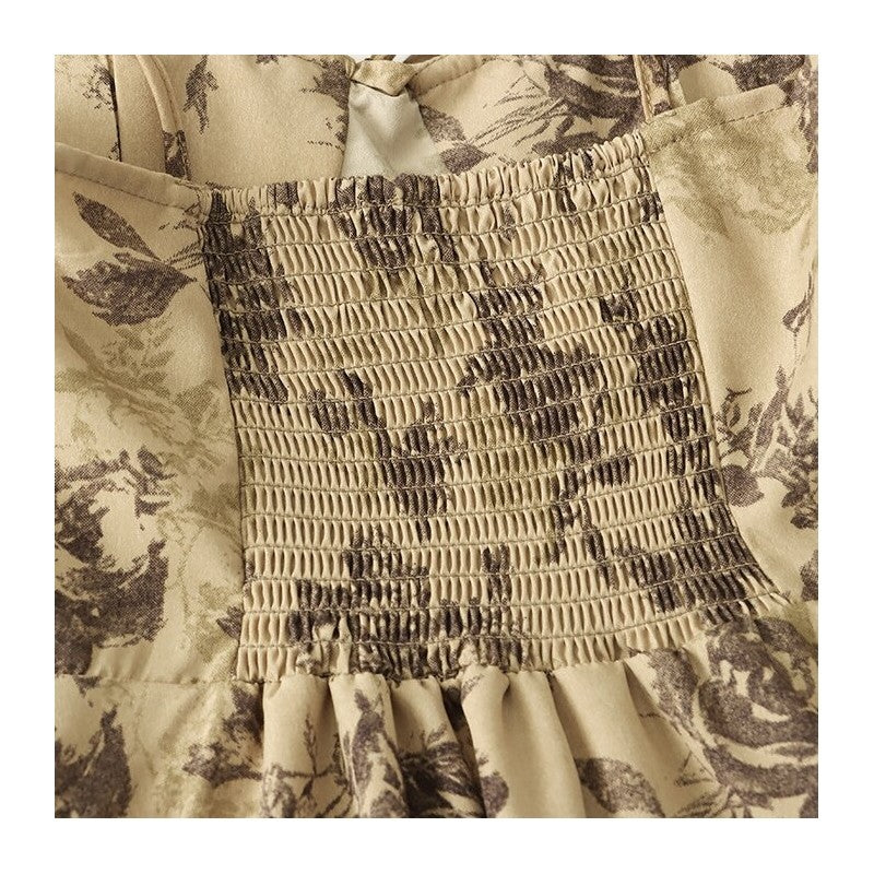Floral Ink Print Strappy Waist-Tie Cami Dress