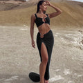 Strapless Ruched Bodycon Dress Set with Side Slit
