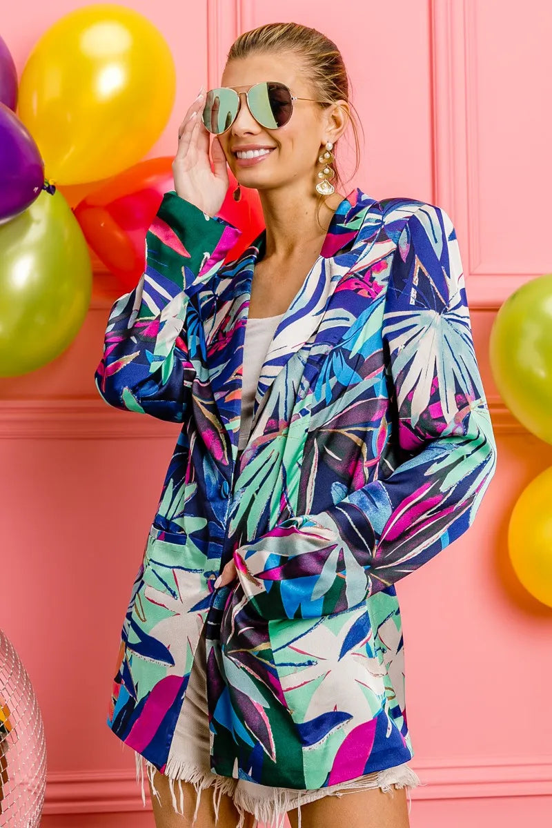 Thin Satin Tropical Single Blazer