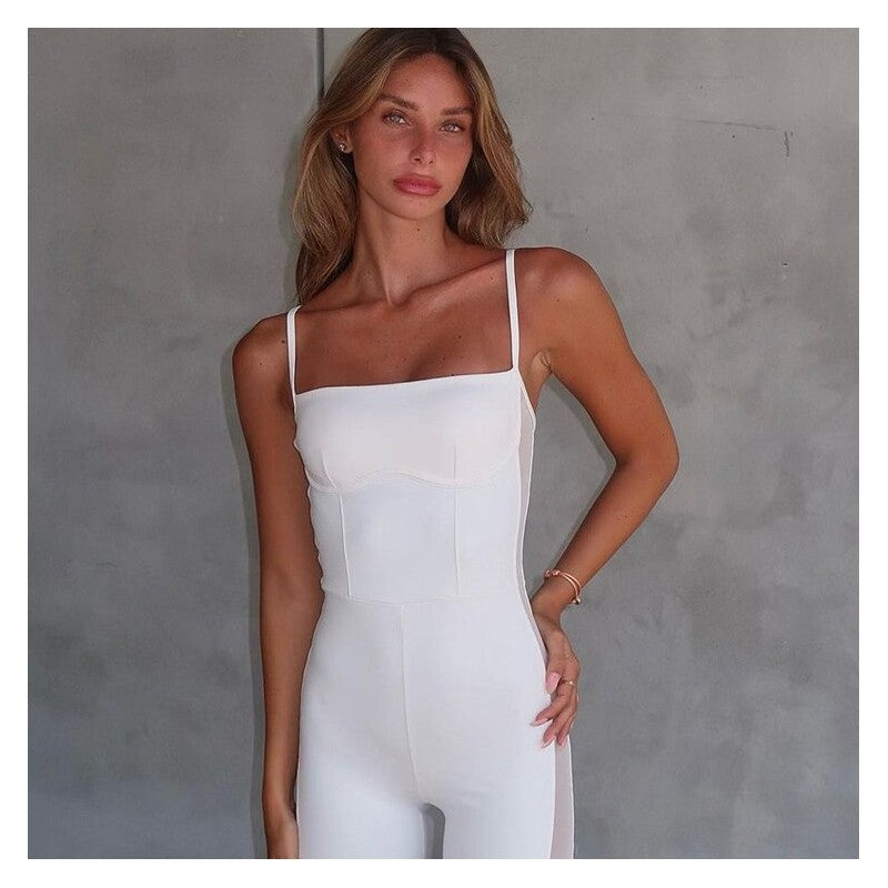 Sleek Mesh Patchwork Jumpsuit - Fashionably Tailored