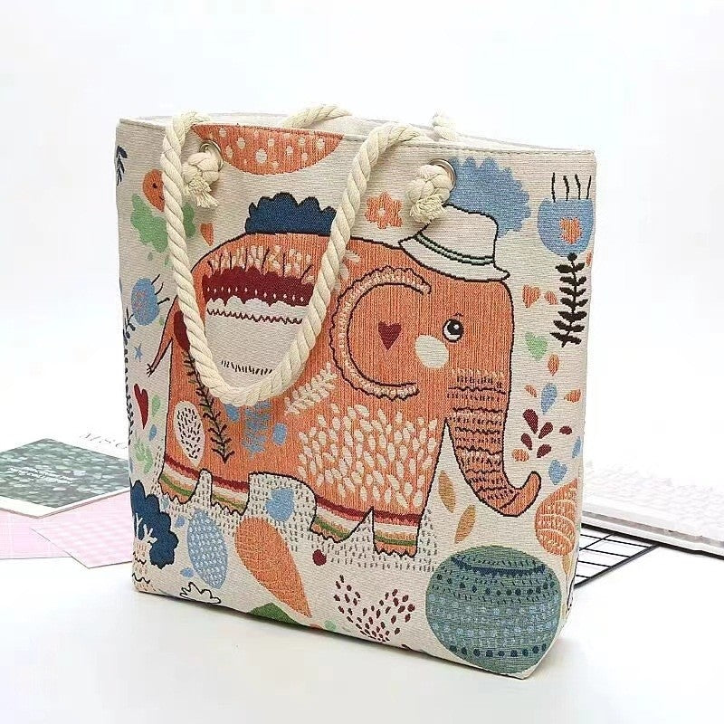 Embroidered Oversized Rope Shoulder Bag with Ample Storage