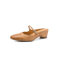 Women's Full Grain Leather Mary Jane Mules | Low Heel Square Toe Slide Sandals