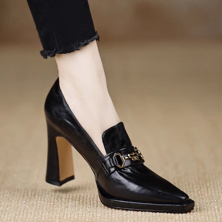 Retro Chunky-Heel Pointed-Toe Professional Women's Pumps | Slip-On Office Heels