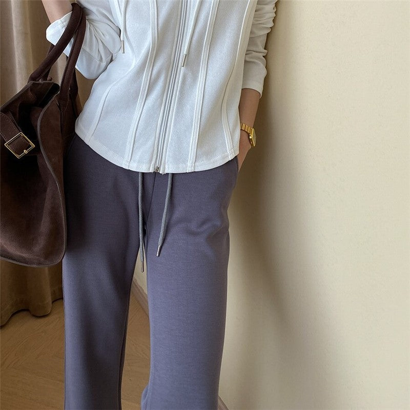 High-Waisted Flared Trousers with Floor-Length Hem
