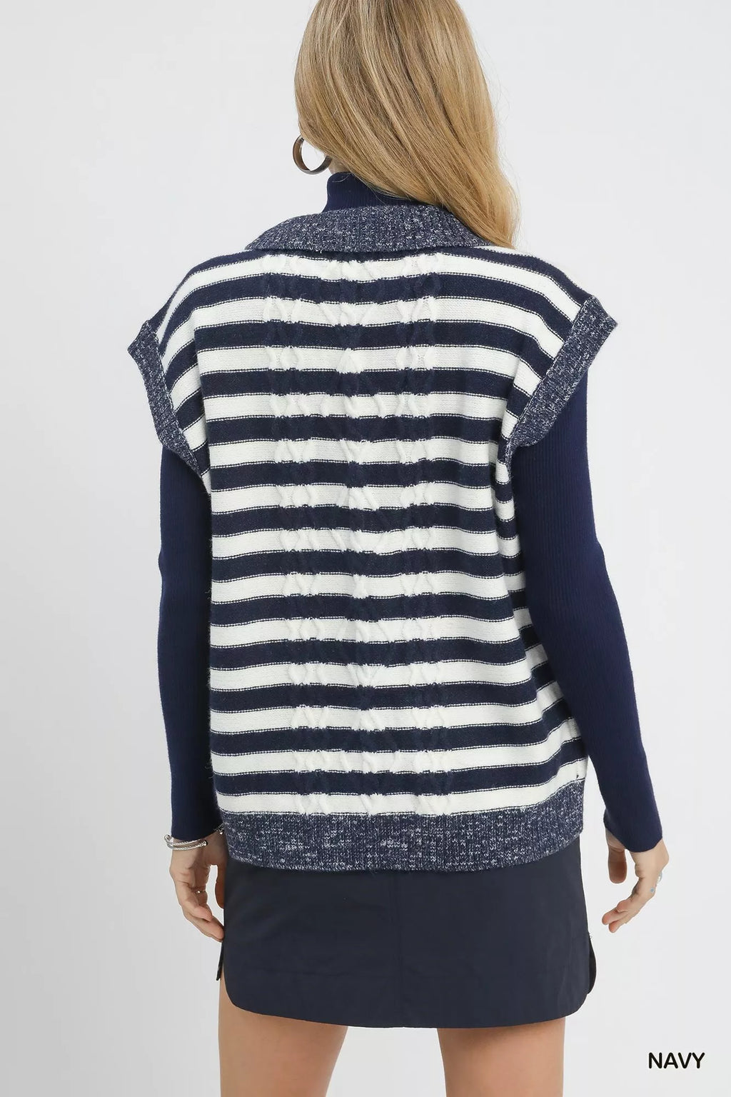 Cable Knit Collared Striped Vest Sweater
