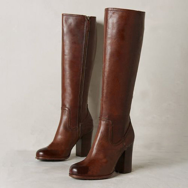 Women's Plus-Size Over-the-Knee Chunky Heel Boots with Side Zipper | Autumn Winter