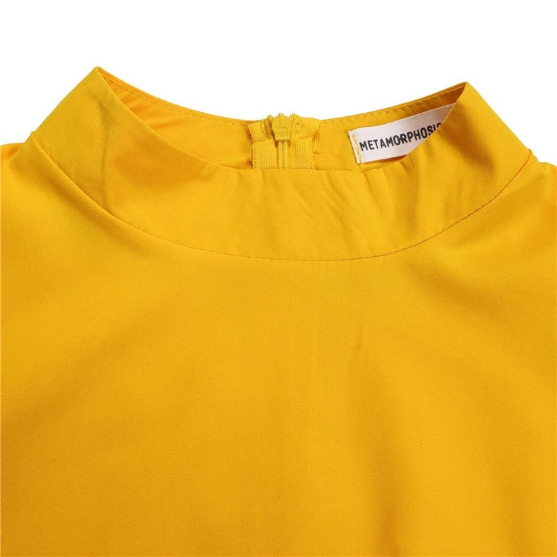 High Neck Seven-Sleeve Waist-Cinching Dress