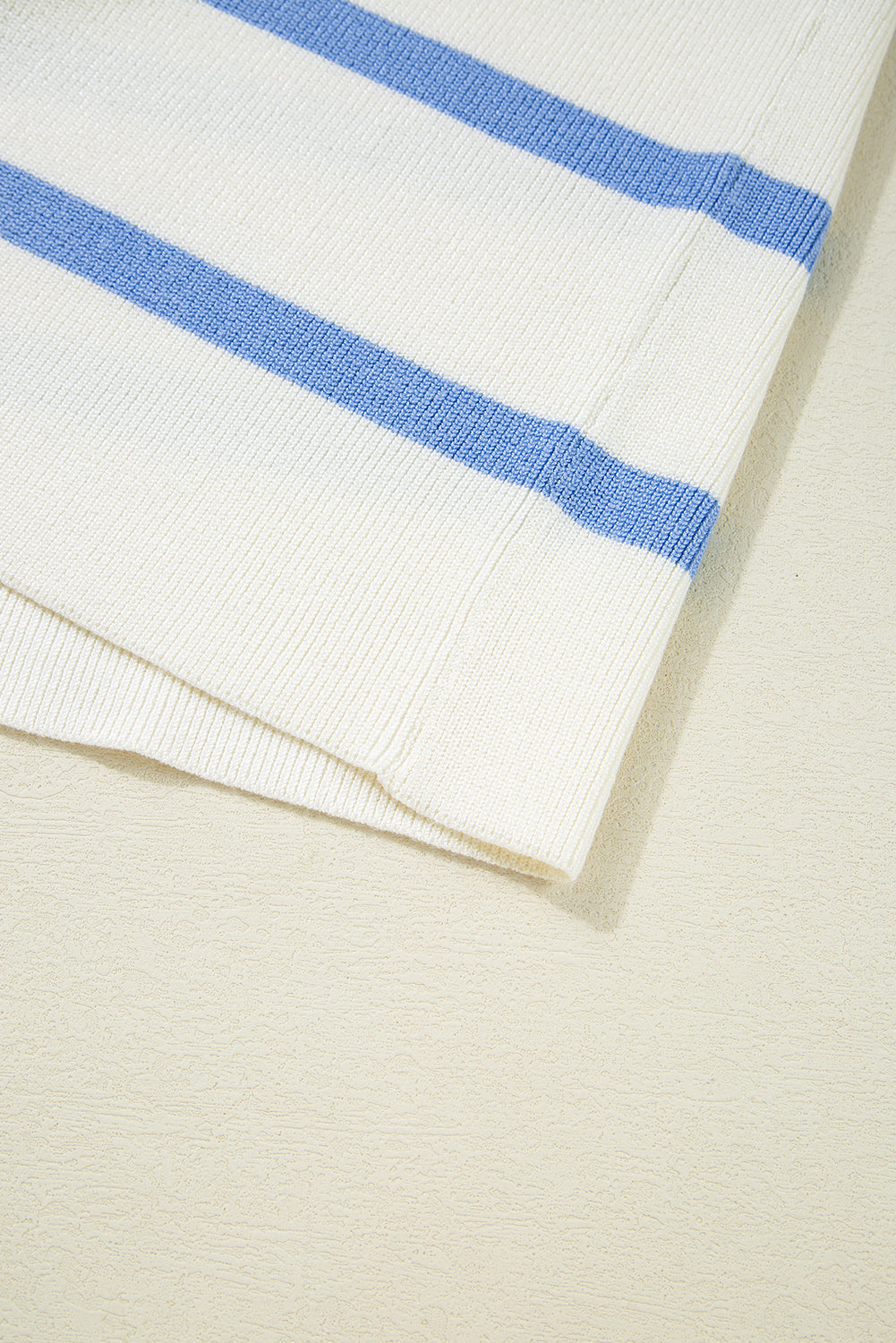 Sky Blue Stripe Split V Neck Collared Ribbed Sweater Vest