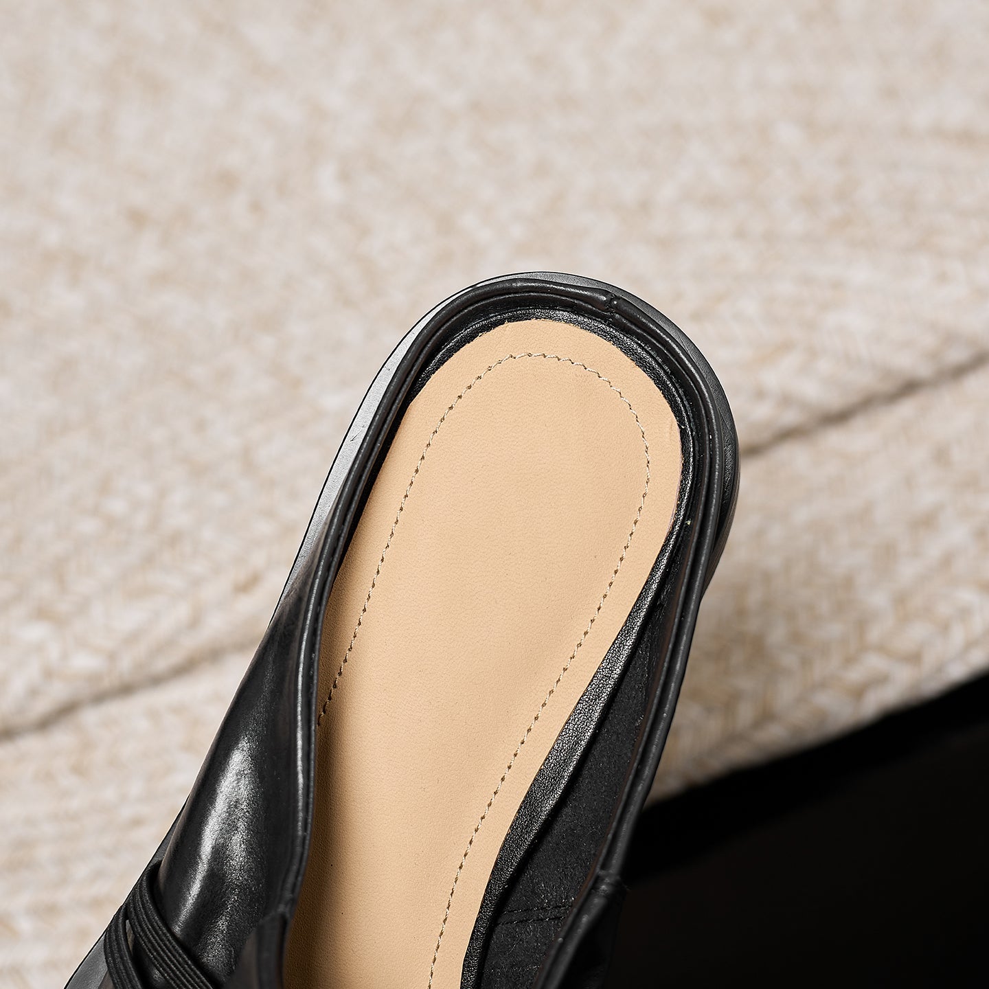 Women's Square Toe Leather Mule Slides | Full-Grain Calfskin Slip-On Low Heel