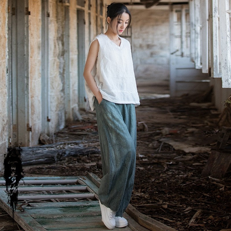 Women's Artistic Tie Dye Worn-Out Casual Cotton And Linen Lantern Pants