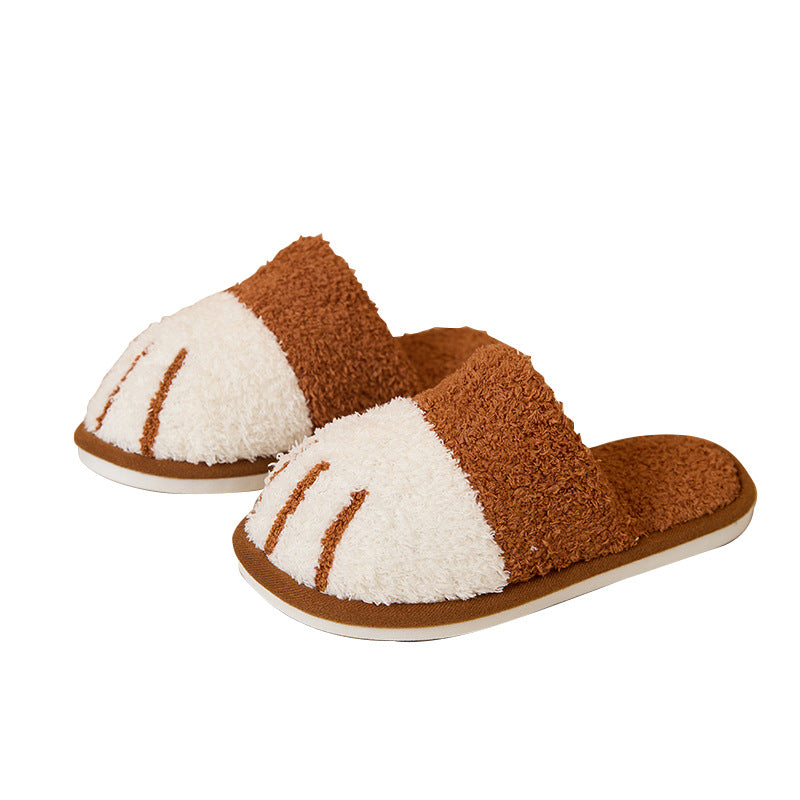 Unisex Cat Paw Plush Slippers | Faux Fur Slip-On Home Shoes