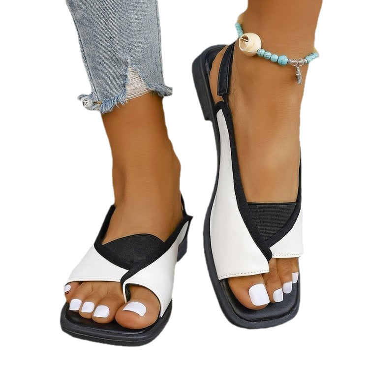 Women's Plus-Size Square-Toe Flat Sandals – Casual Summer Slides in Wide Widths