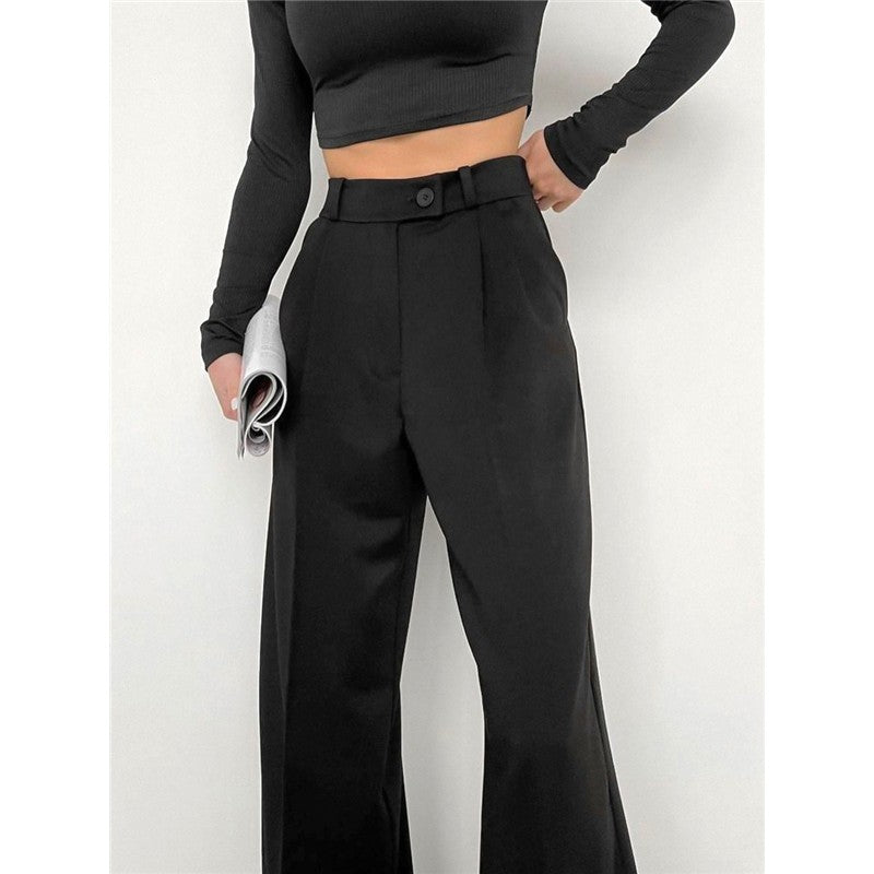 High Waist Straight Leg Casual Suit Trousers in Solid Color