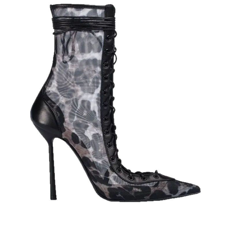 Women's Mesh Patent Leather Stiletto High-Heel Sandals | Pointed Toe Back Zipper | Sizes 35–45
