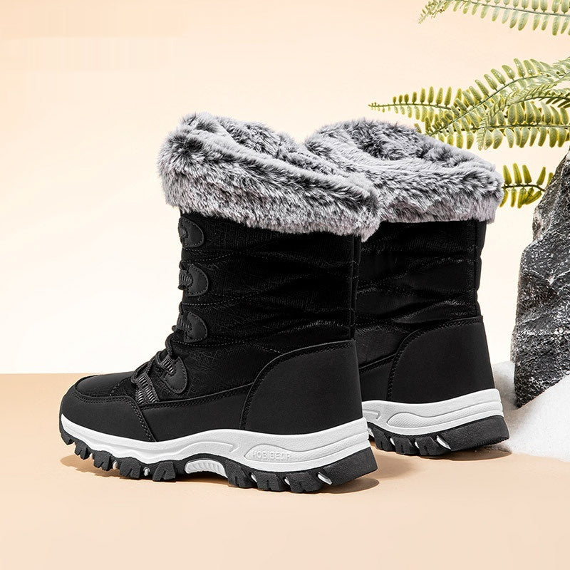 Women's Faux Fur Winter Snow Boots - Warm Mid-Height Soft Sole Casual Boots