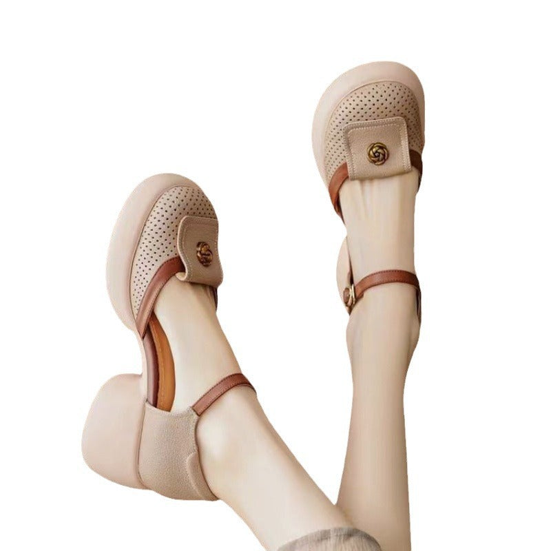 Women's Waterproof High-Heel Sandals - Closed-Toe Buckle Strap Heels