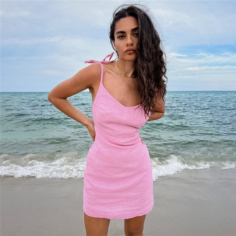Sleek Black Backless Halter Mini Nightdress