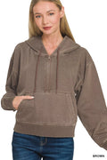 Fleece Pigment Dye Half Zip Kangaroo Pocket Hoodie