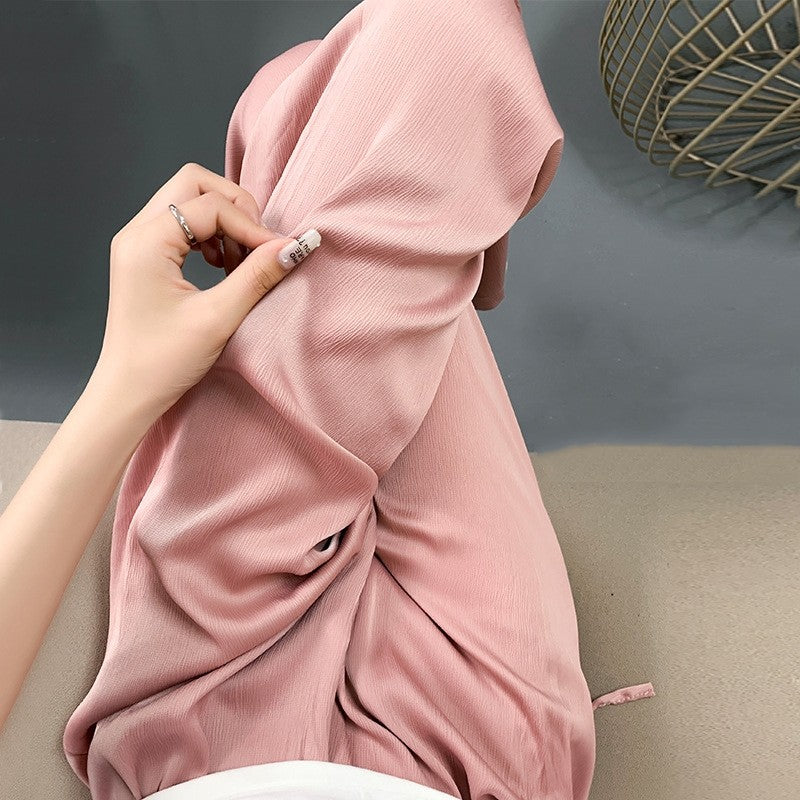Wide Leg Satin Pants with Elastic Waist - Solid Color