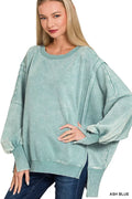 Acid Washed Batwing Sleeve Fleece Sweatshirt