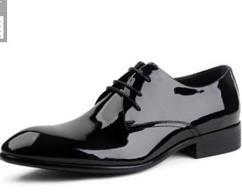 Men's Glossy Leather Lace-Up Oxford Dress Shoes | Pointed Toe Business Wedding Shoes