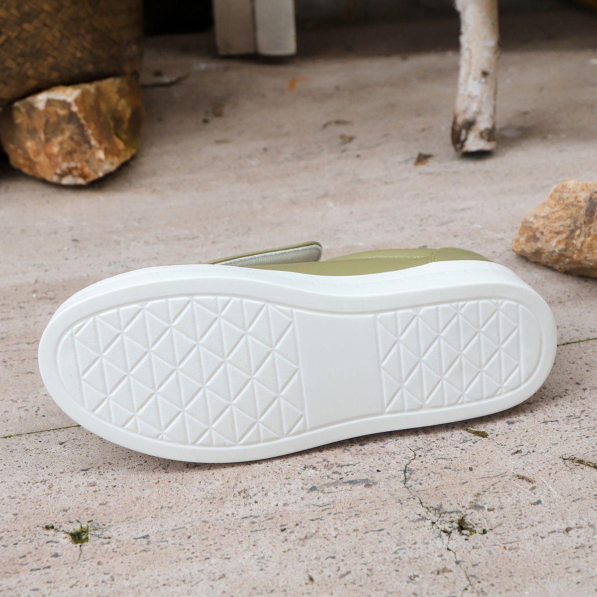 Women's Velcro Slip-On Sneakers | Thick Sole PU Leather Casual Shoes