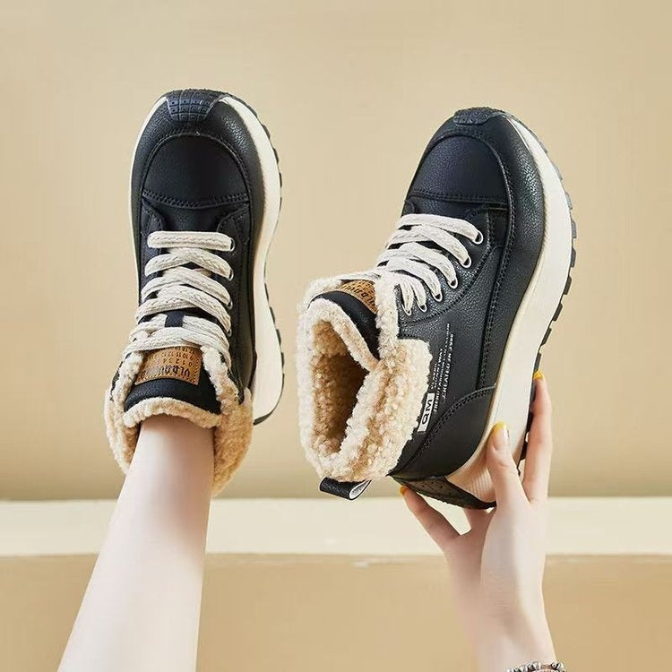 Women's Fleece-Lined High-Top Winter Sneakers | PU Leather Dad Shoes – Sarah Express