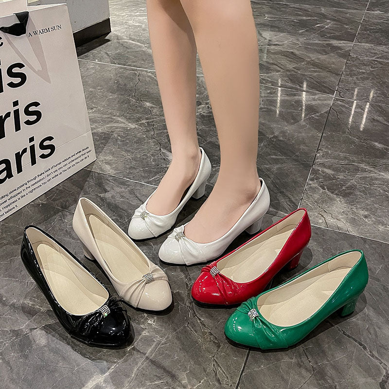 Women's Slip-on Block Heel Round-toe Shoes | Korean Style PU Flats