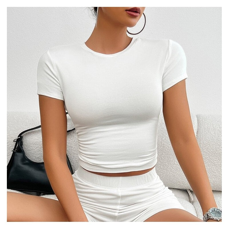 Slim Fit Short Sleeve Shorts Set in Solid Color