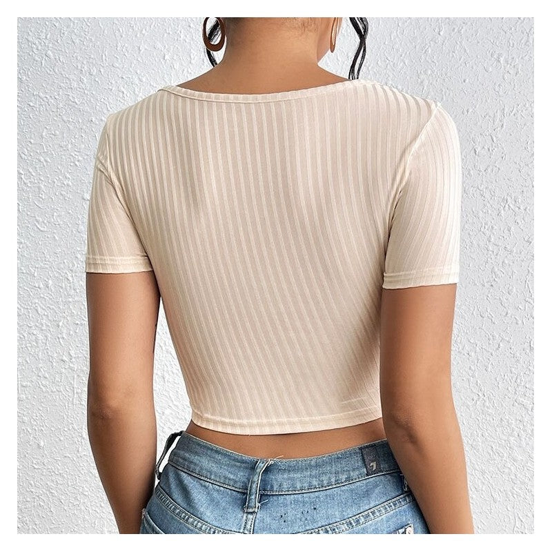 Ribbed Knit Tank Top Set with Square Neck and Belt