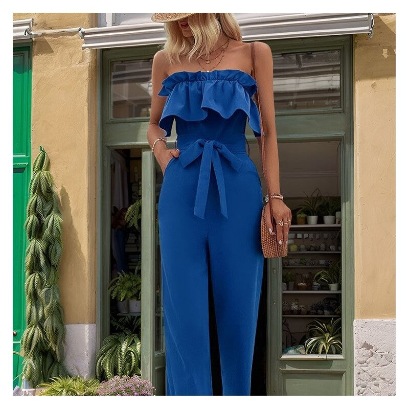 Solid Color Sleeveless Bandeau Jumpsuit