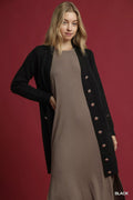 Button-Down Longline Sweater Cardigan with Front Pockets
