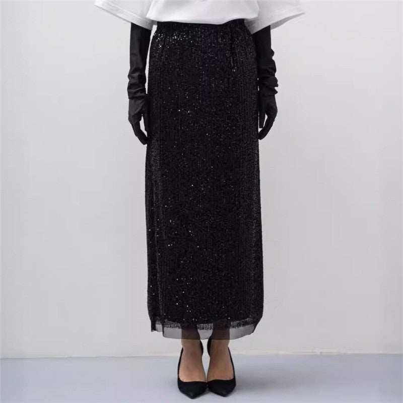 Sequin Embellished Vest and Maxi Skirt Ensemble