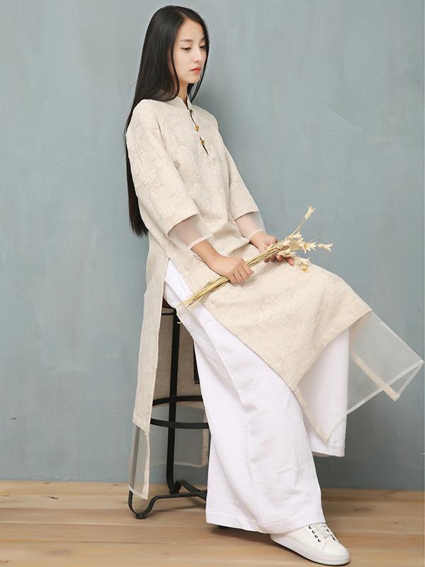 Jacquard Split-joint Ramie Cotton Ao Dai