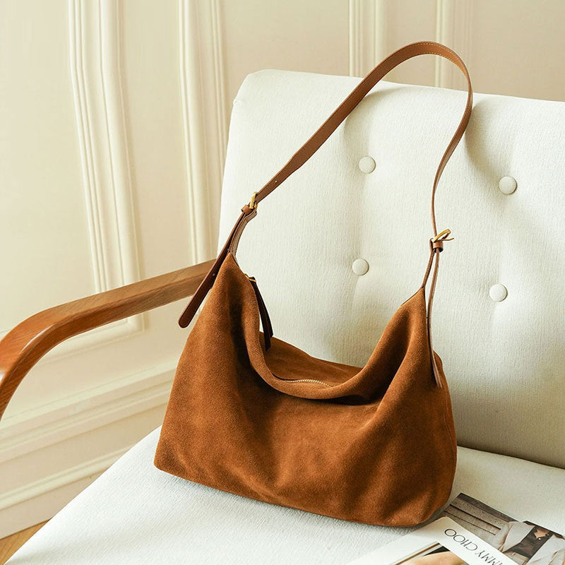 Premium Genuine Leather Crossbody Shoulder Bag for Women – Suede Commuter Handbag