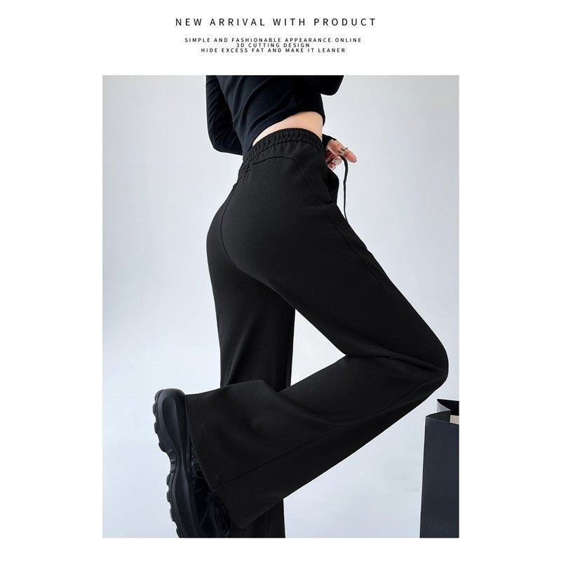 Solid Color High-Waisted Flowy Casual Pants