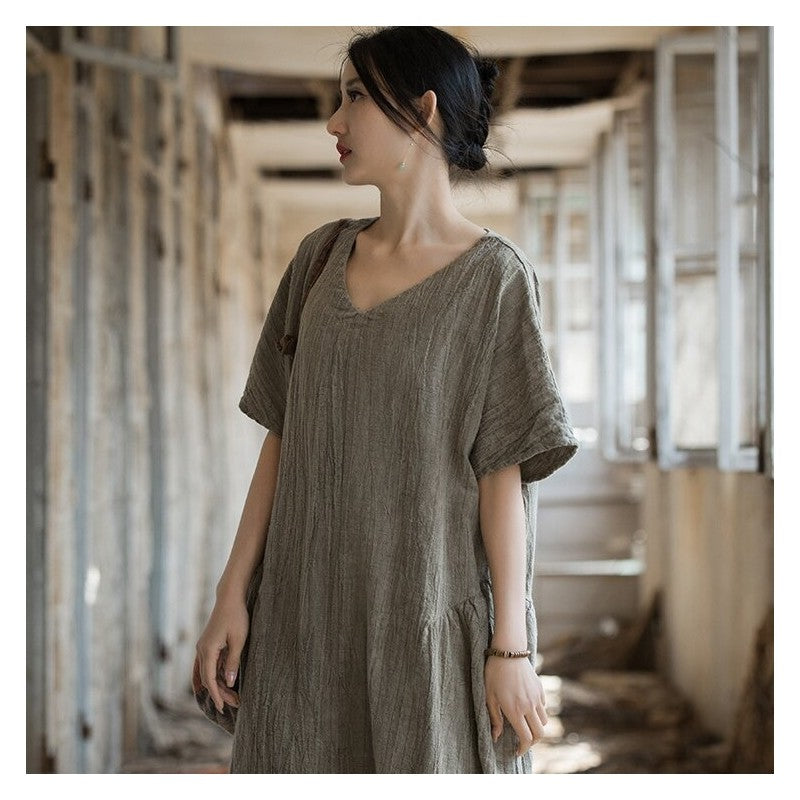 Simple Loose-Fit Monochrome Tie-Dye Dress