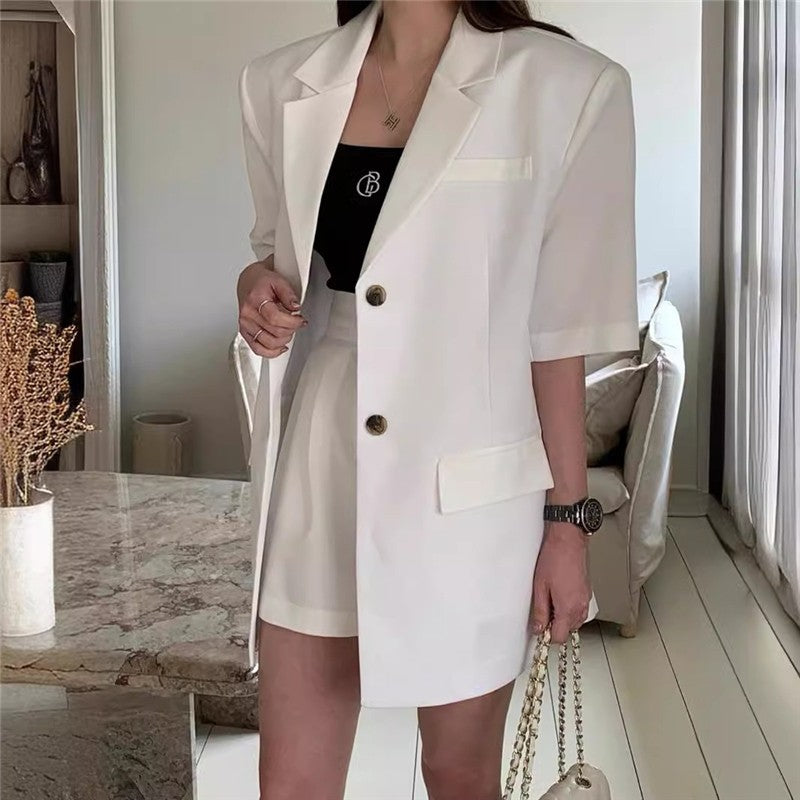 Single-Breasted Suit Shorts Set in Solid Color