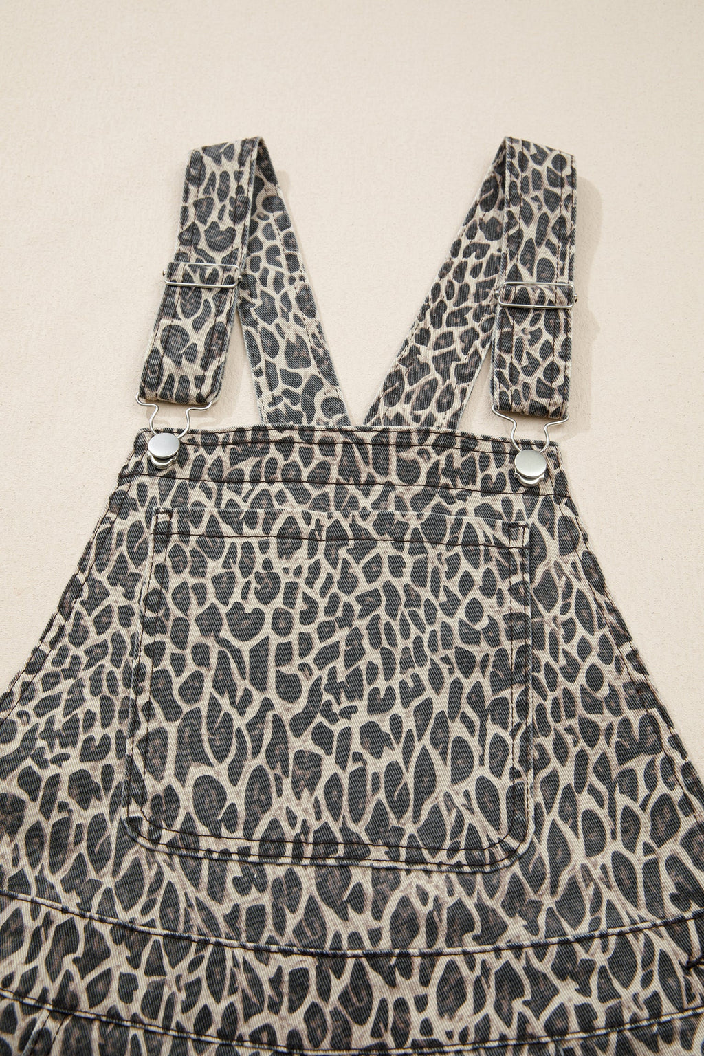 Brown Leopard Print Straight Leg Loose Denim Overall Jumpsuit