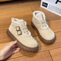 Women's Fleece Lined Snow Boots | Buckle Ankle Boots with Thick Sole | Beige & Brown