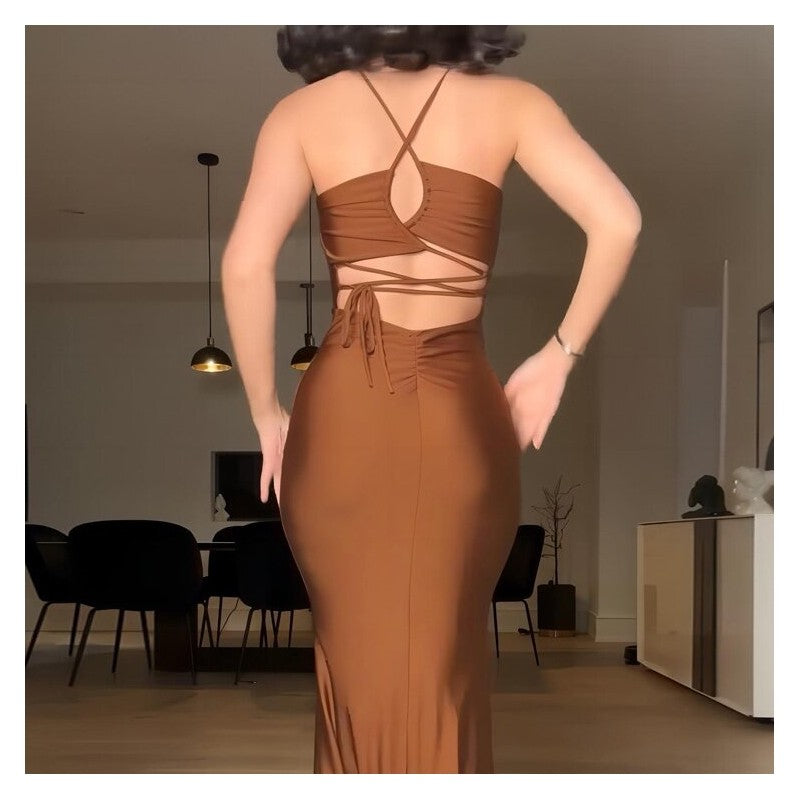 Strapless Backless Hollow Out Color Block Bodycon Dress