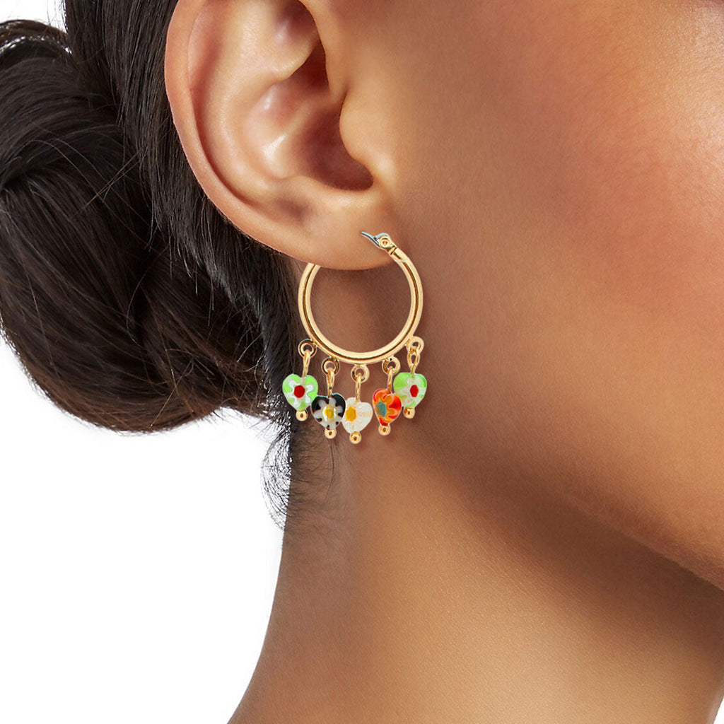 Gold Heart Shaped Bead Hoop Earrings – Trendy Fashion Jewelry
