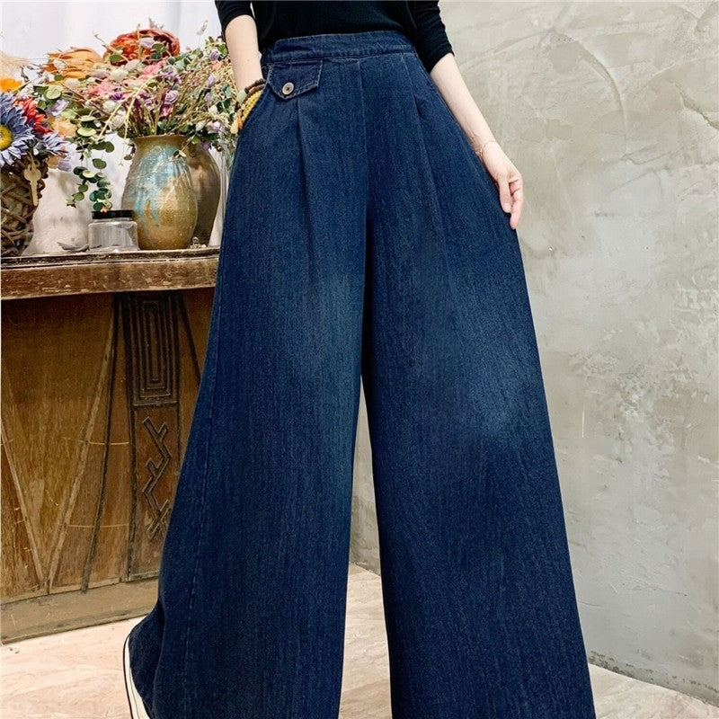 Solid Color High Waist Tie Elastic Wide Leg Pants